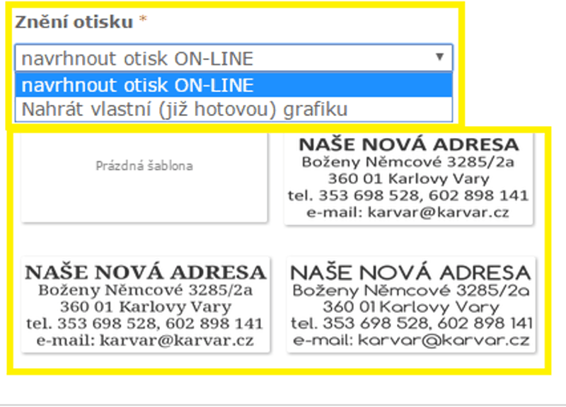 volba vložení textu || obchodRAZITEK.cz