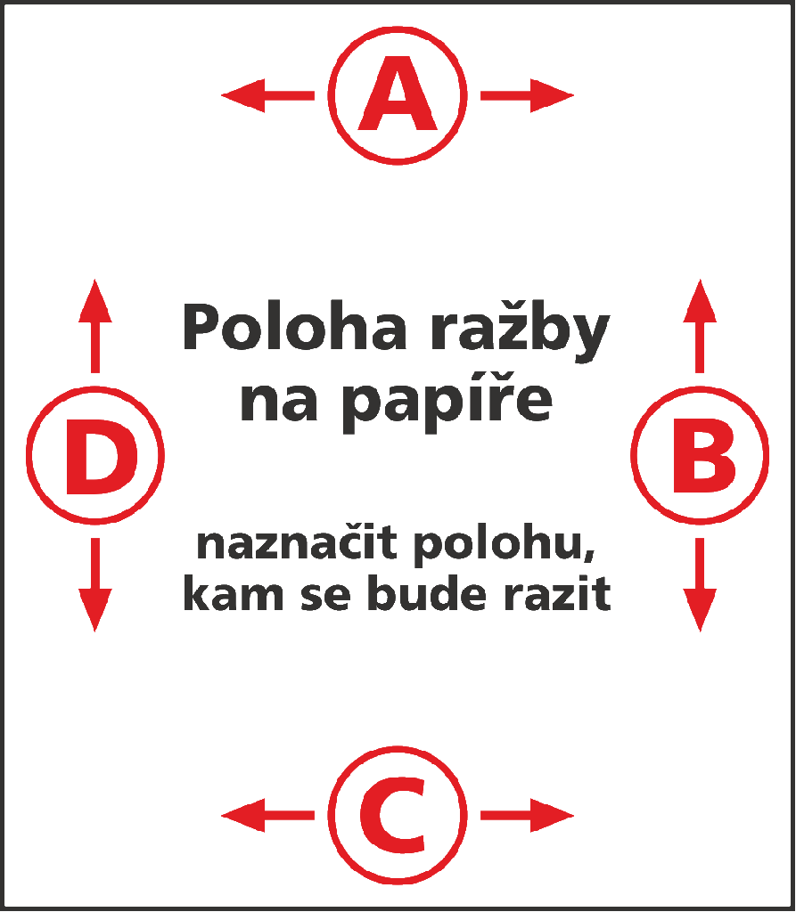 Pozice reliéfního razítka na papíře - obchodRAZITEK.cz